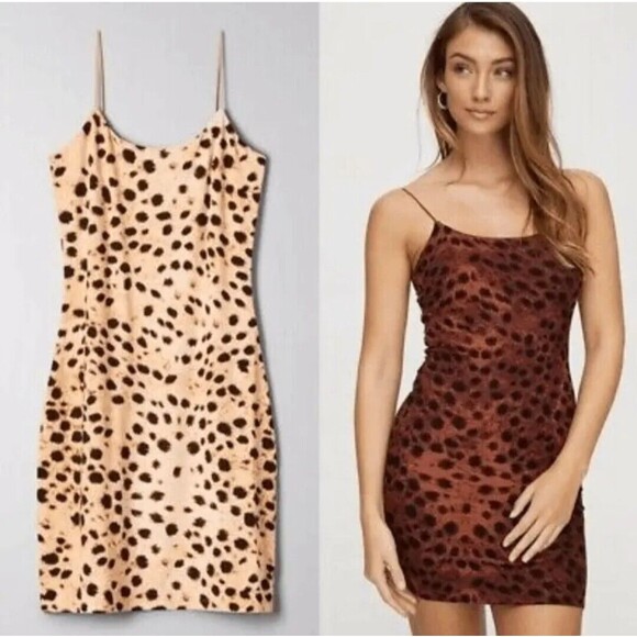 Aritzia Wilfred Free Cheetah Print Bodycon Spaghetti Strap Mini Dress XS - Picture 1 of 6